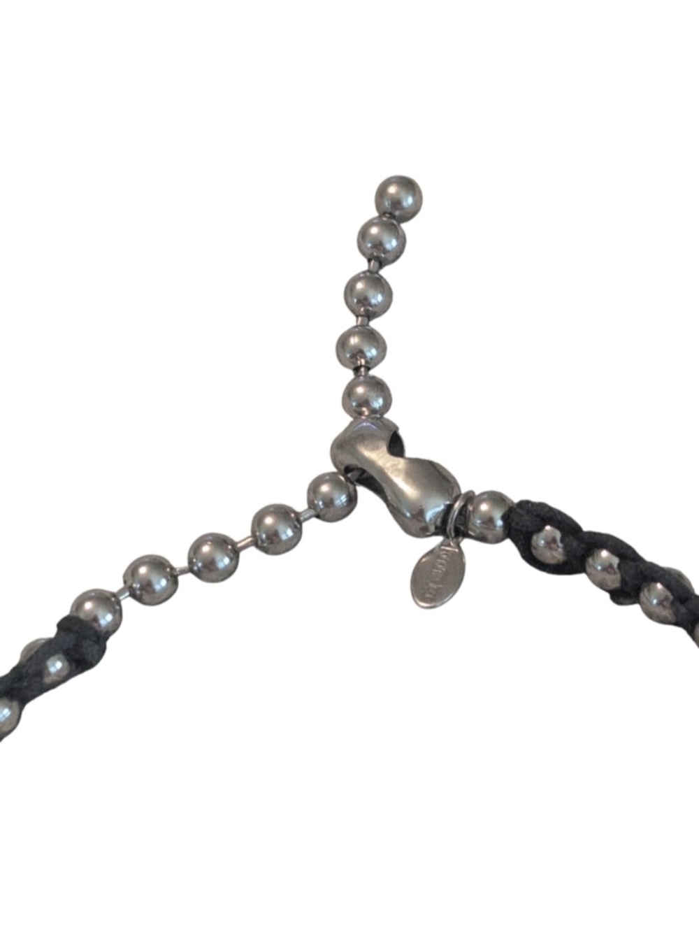 90s Grunge Panama Jack Sliver Beaded Black Leather Choker Necklace Bracelet - Picture 5 of 8